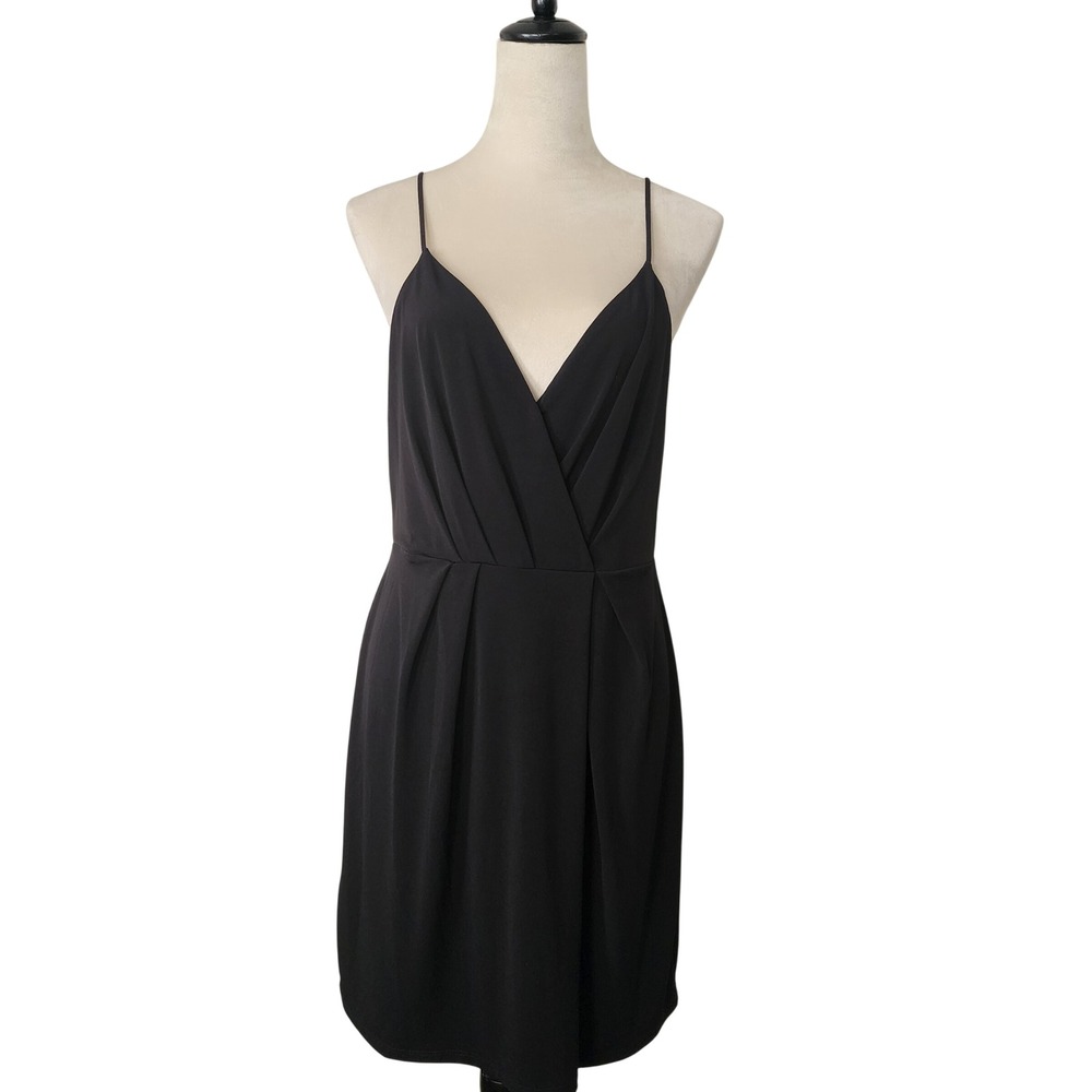 BCBGeneration Womens Black Pleated Surplice V-Neck Mini Dress Medium Adjustable